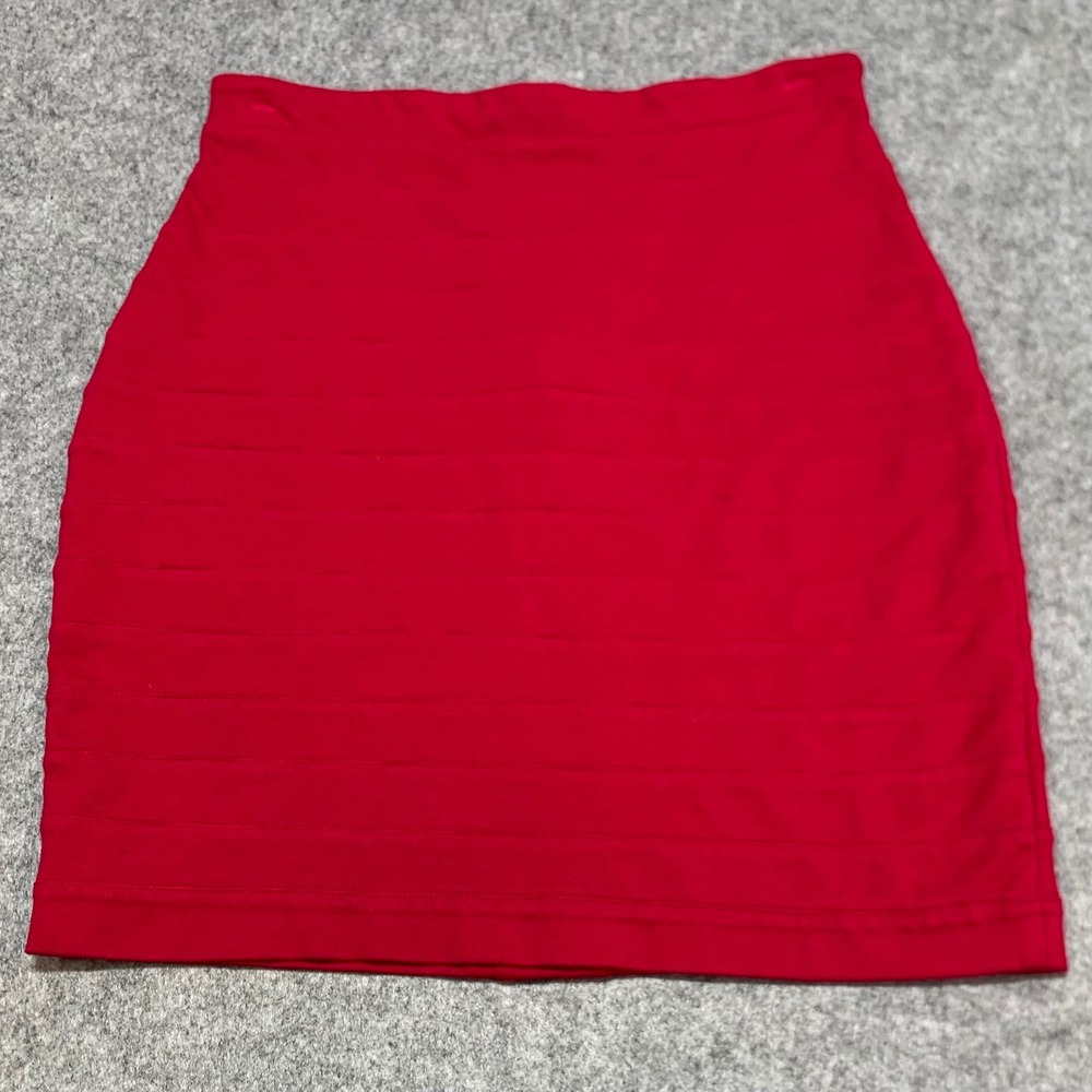 Express Design Studio‎ Red Bandage Mini Skirt Size 4 Bodycon Ribbed Zip Back